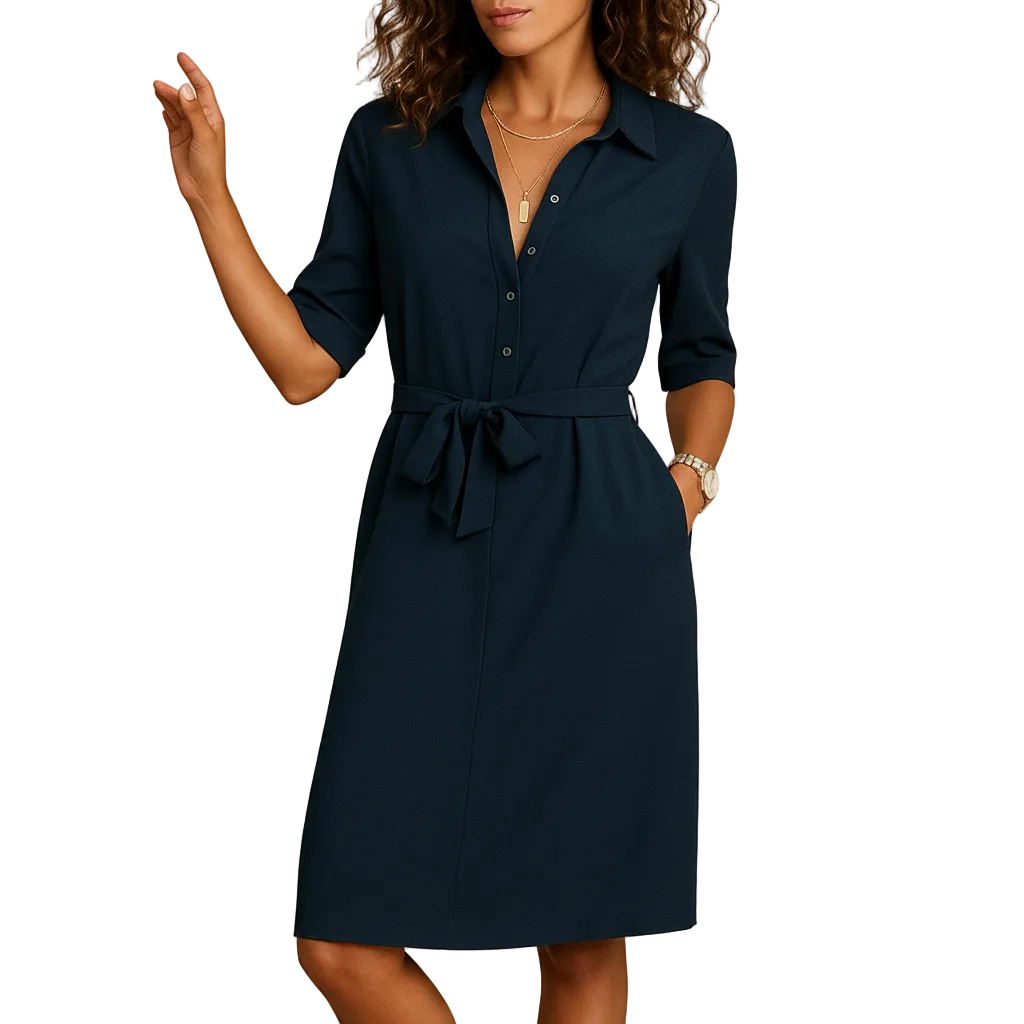 close up of comfortable fit and flowing silhouette on midi dress