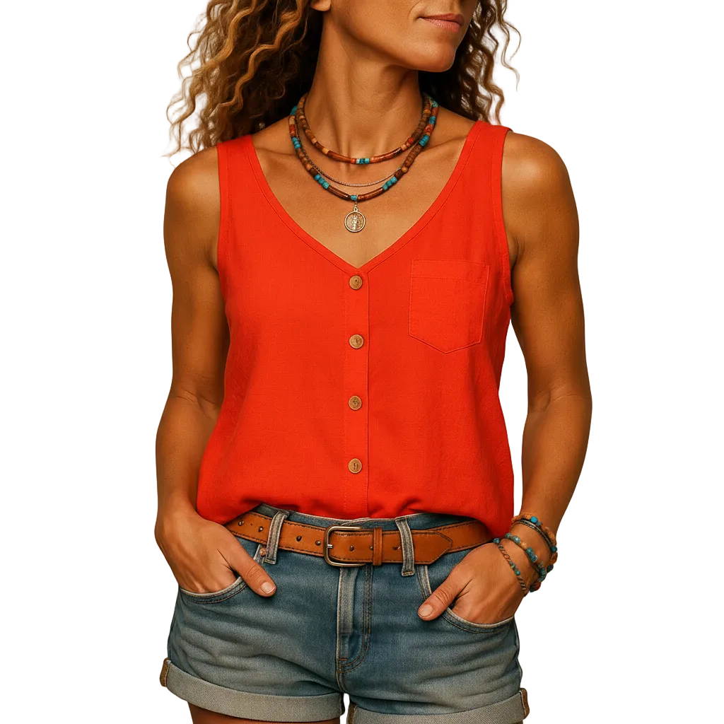 green sleeveless summer blouse styled for casual outfit