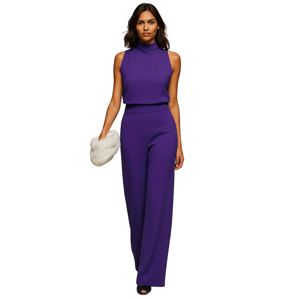 close up of high waist structure and balanced fit on jumpsuit