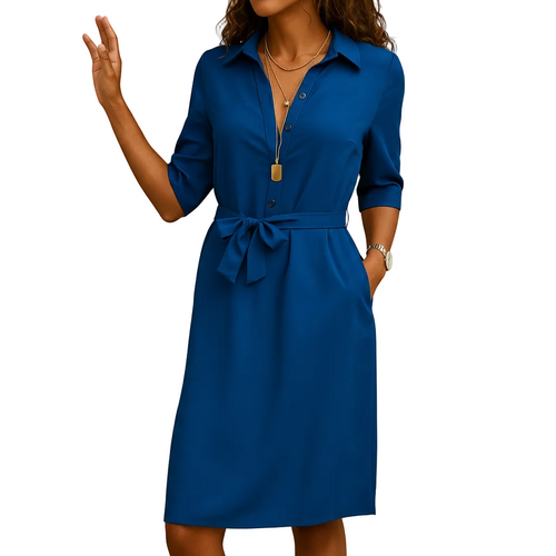 side view of midi dress with balanced silhouette and lightweight structure for women