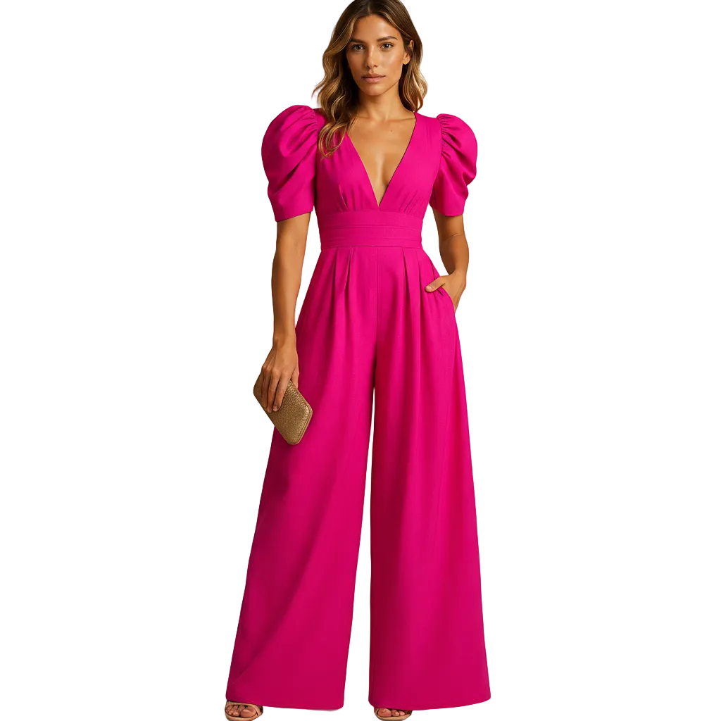 peach elegant jumpsuit styled for evening outfit