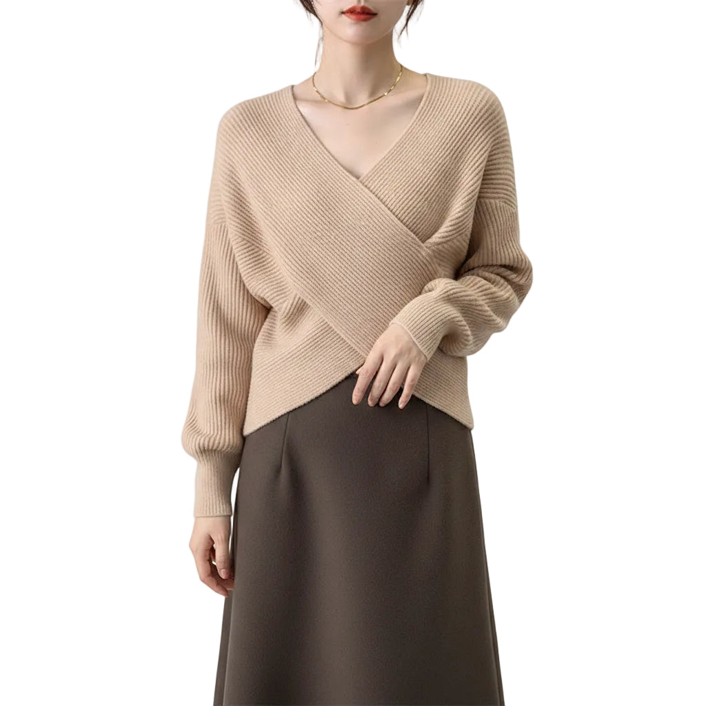 Women's batwing sleeve loose fit pullover sweater in Apricot front view