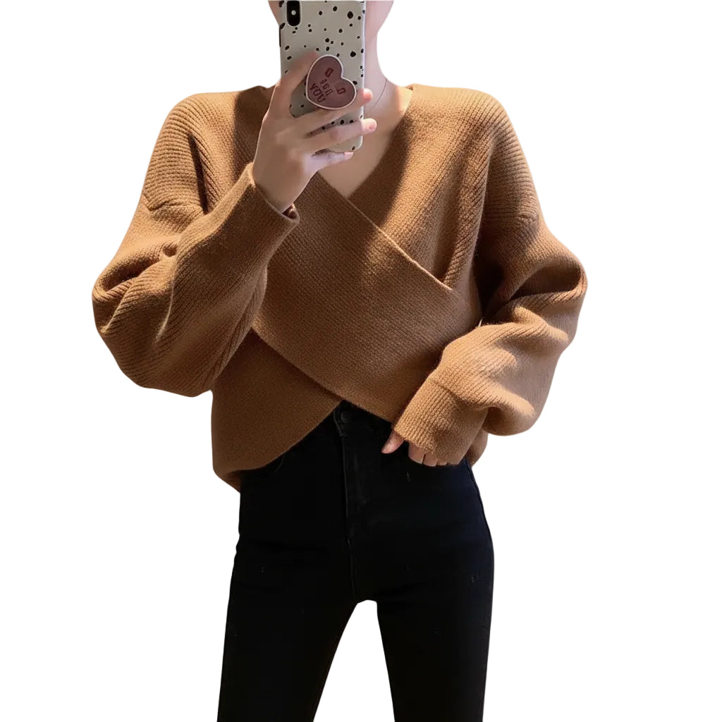 Women's batwing sleeve loose fit pullover sweater in Charcoal Gray front view