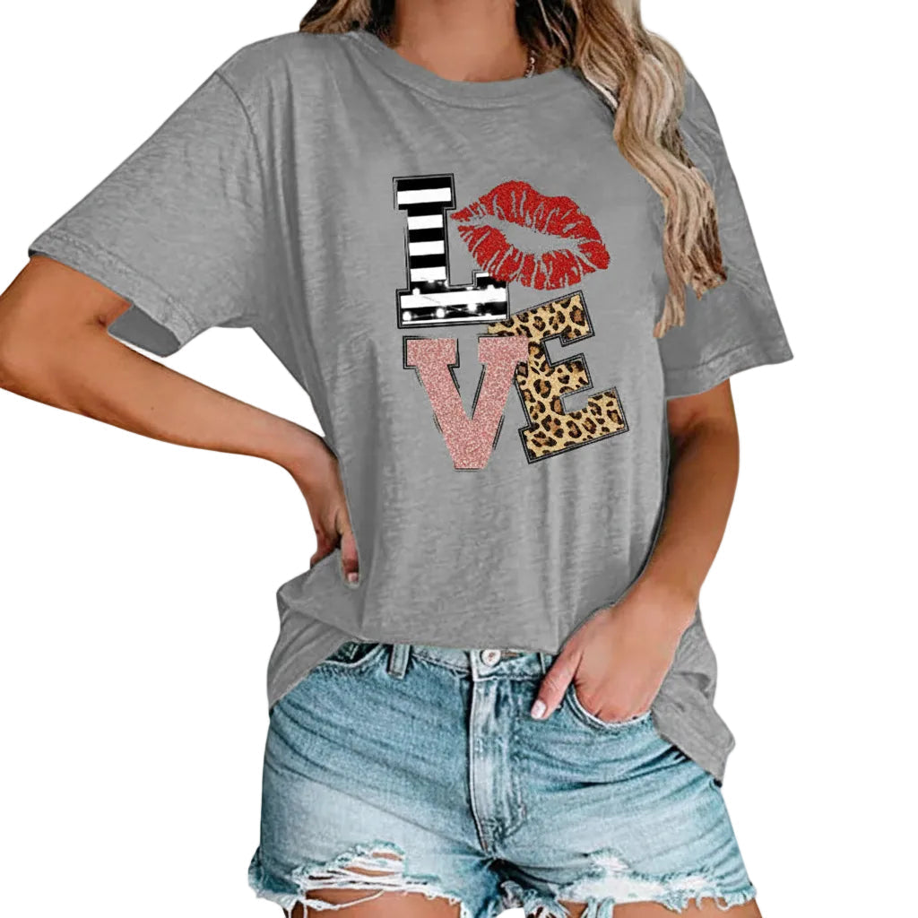 Close-up of printed design on Black women's cotton T shirt