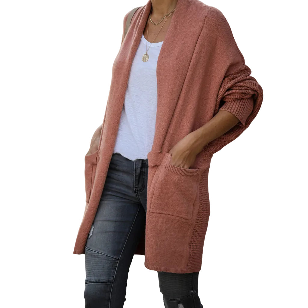 Women's open front bat sleeve cardigan in Cream