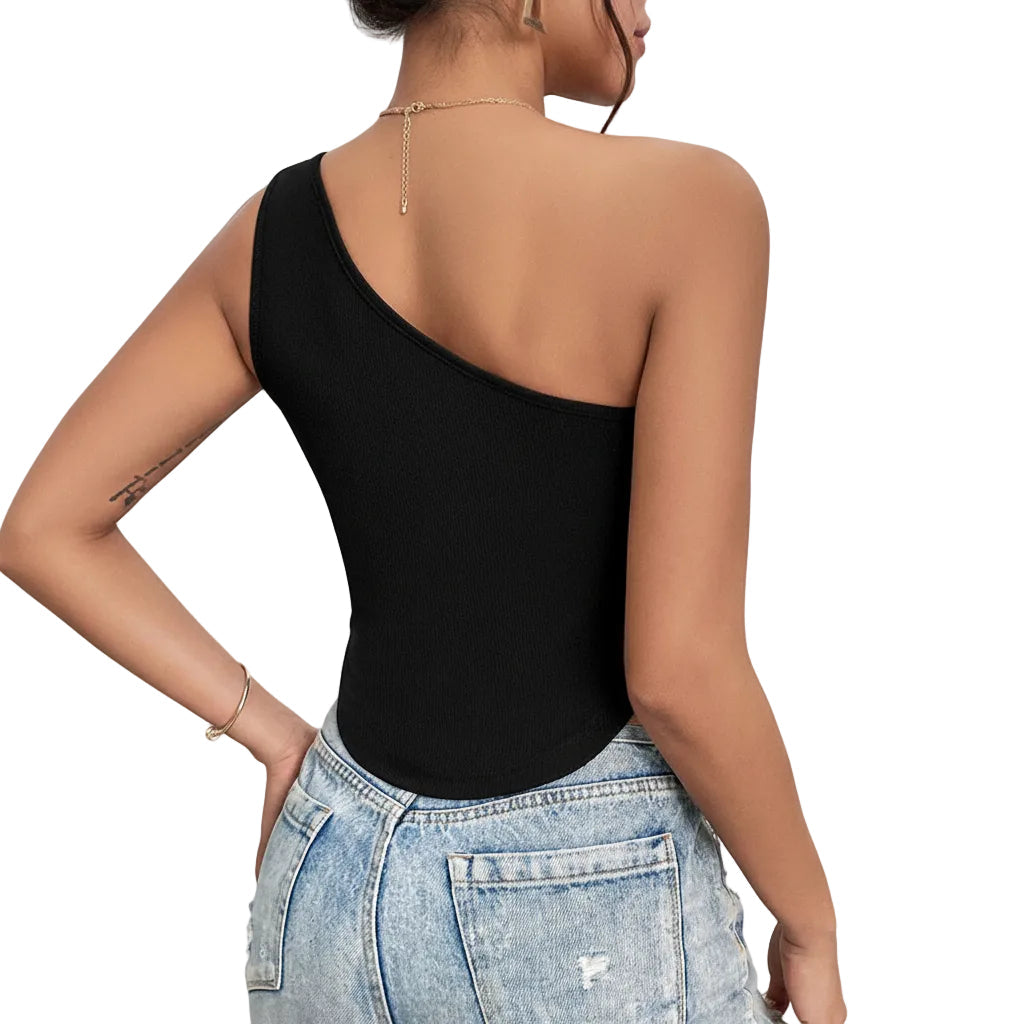 Women's cutout front slim fit tank top in Black front view