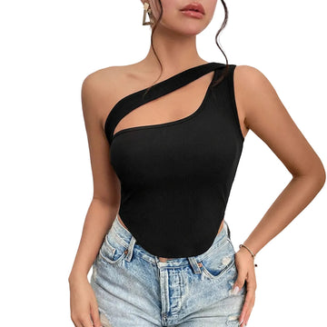 Women's cutout front slim fit tank top in Black front view