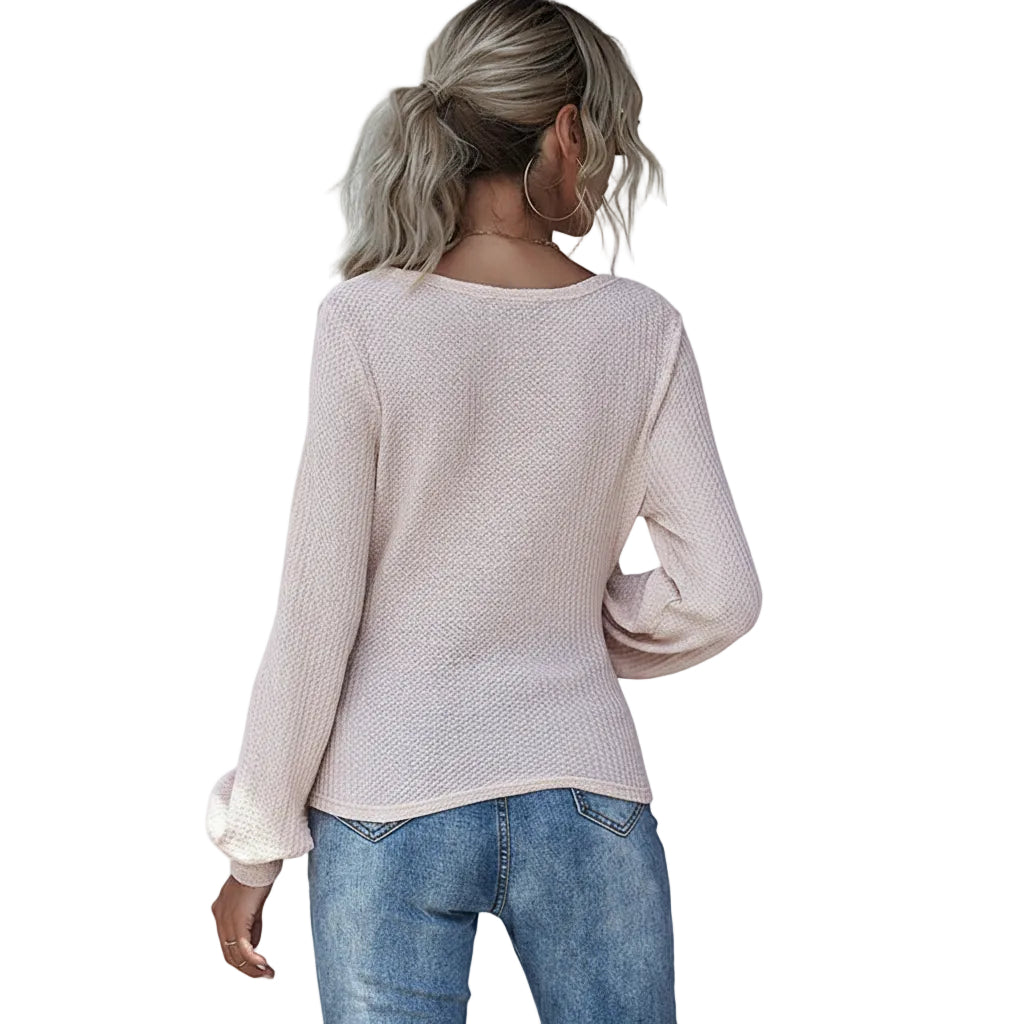 Women's V Neck Puff Sleeve Slim Fit Long Sleeve T Shirt