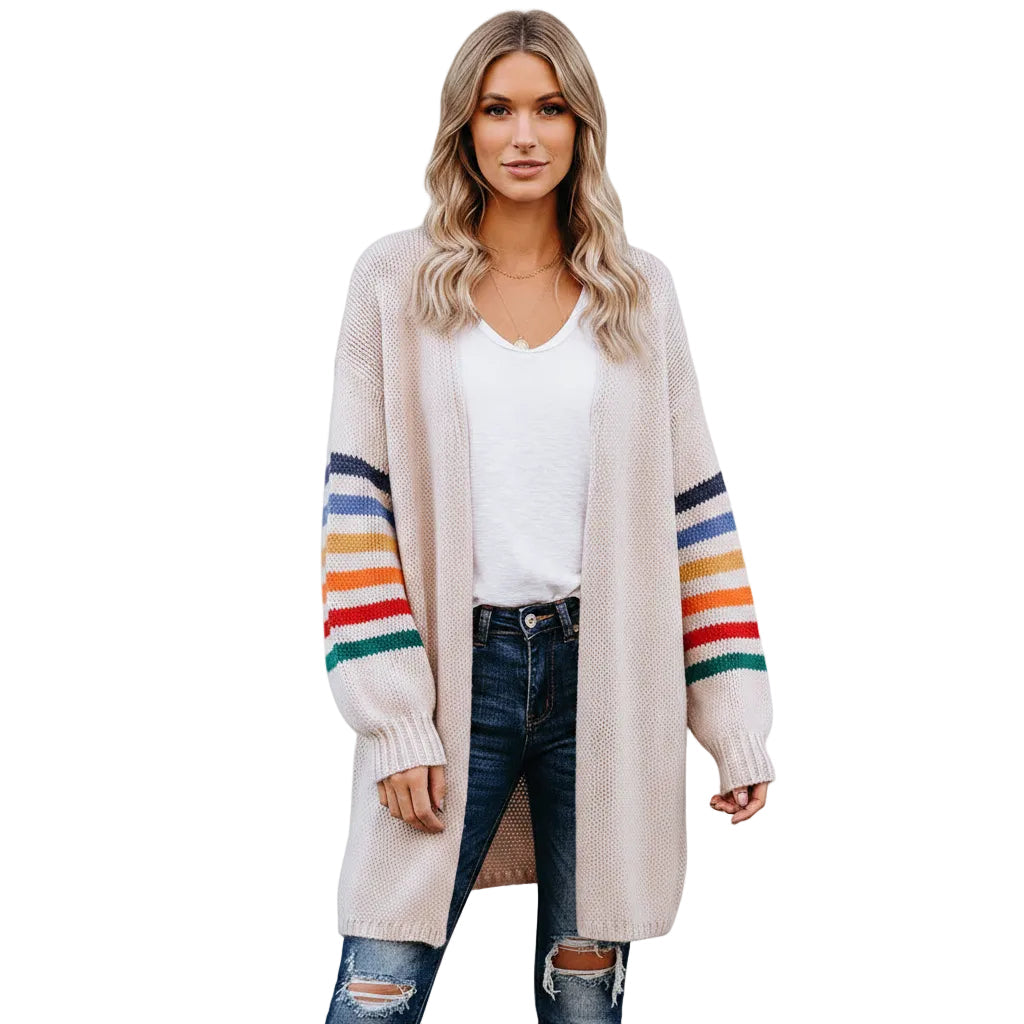 Women's lightweight knit cardigan sweater in Light Gray back view