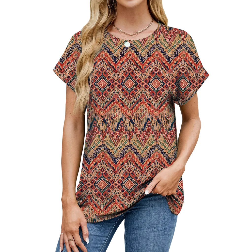 Women's personality printed loose fit T shirt in Navy Flora front view