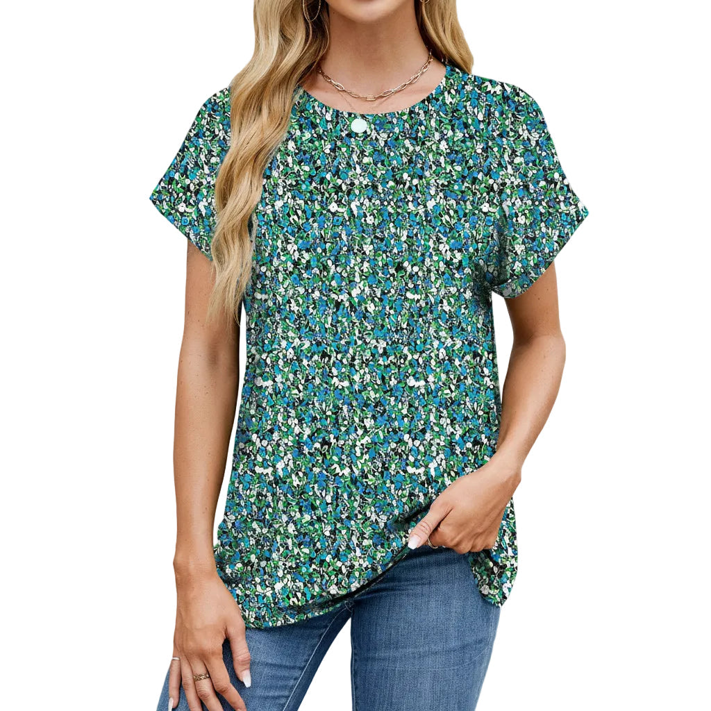 Women's personality printed loose fit T shirt in Sage Green Floral front view